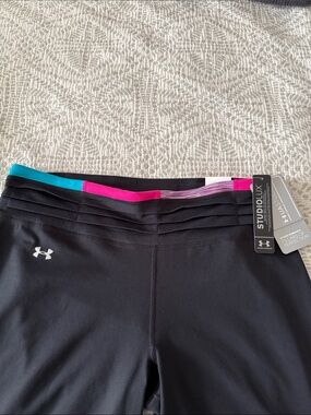 Under Armour Black Leggings with Teal and Hot Pink Waistband